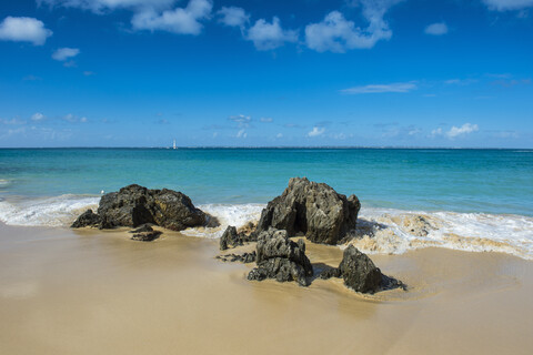 Karibik, Antillen, Sint Maarten, Happy Bay Beach, Übersee-Frankreich, lizenzfreies Stockfoto