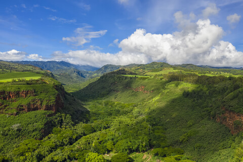 USA; Hawaii, Kauai, Hanapepe Valley, Luftaufnahme, lizenzfreies Stockfoto