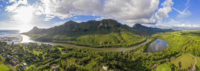 USA, Hawaii, Kauai, Menehune Fishpond, Huleia Steam, Huleila Valley und Nawiliwili Bay, Luftaufnahme - FOF10438