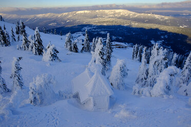 Deutschland, Bayern, Bayerischer Wald im Winter, Großer Arber, schneebedeckte Arberkapelle - LBF02368