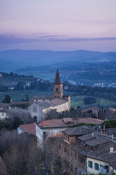 Italy, Umbria, Perugia, view of the city valley and its surrounding hills at sunset - FLMF00144