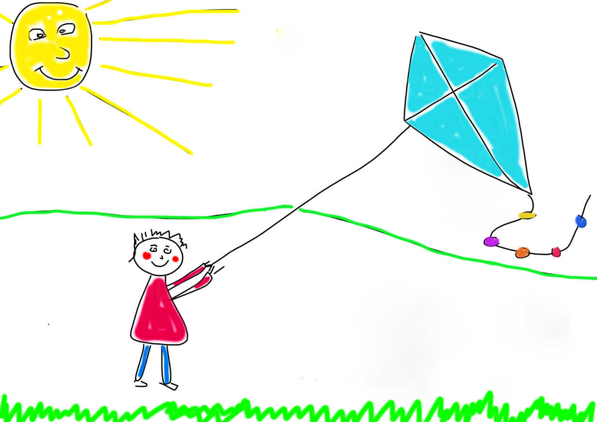 Kite flying in sky outline drawings Royalty Free Vector