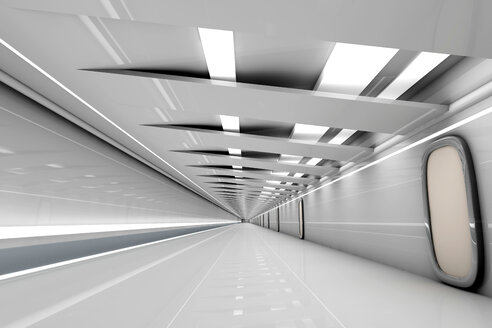 Futuristischer grauer Korridor, 3D-Rendering - SPCF00362