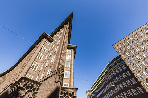 Deutschland, Hamburg, Kontorhausviertel, Chilehaus und Sprinkenhof, lizenzfreies Stockfoto