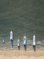 Aerial view of boats moored at shore during sunny day - CAVF61915