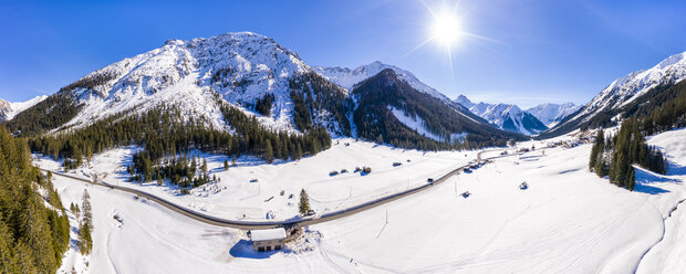 Austria, Tirol, Kelmen at Namlos mountain pass, in winter, aerial image - STSF01870