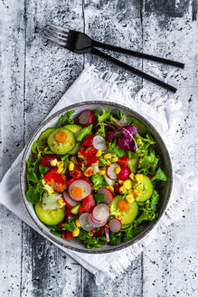 Gemischter Salat mit rotem Rettich, Gurke, Paprika, Tomate, Mais und Karotte - SARF04134