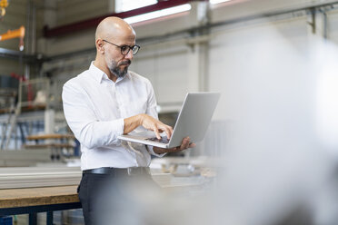 Geschäftsmann mit Laptop in einer Fabrik - DIGF06152