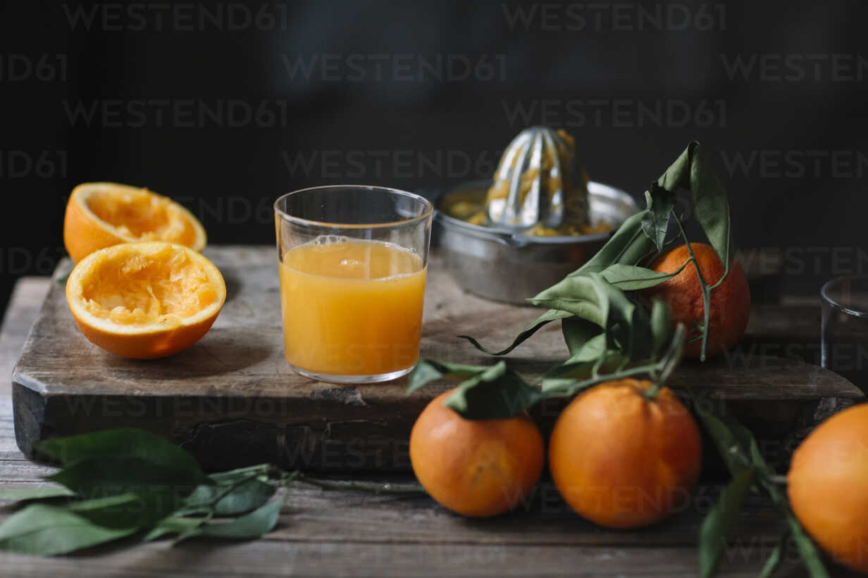 Pitcher of freshly squeezed orange juice Stock Photo