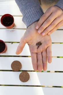 Seeds on girl's hand, close-up - LVF07857