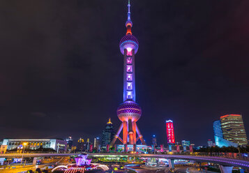 Oriental Pearl Tower at night, Shanghai, China - CUF49836