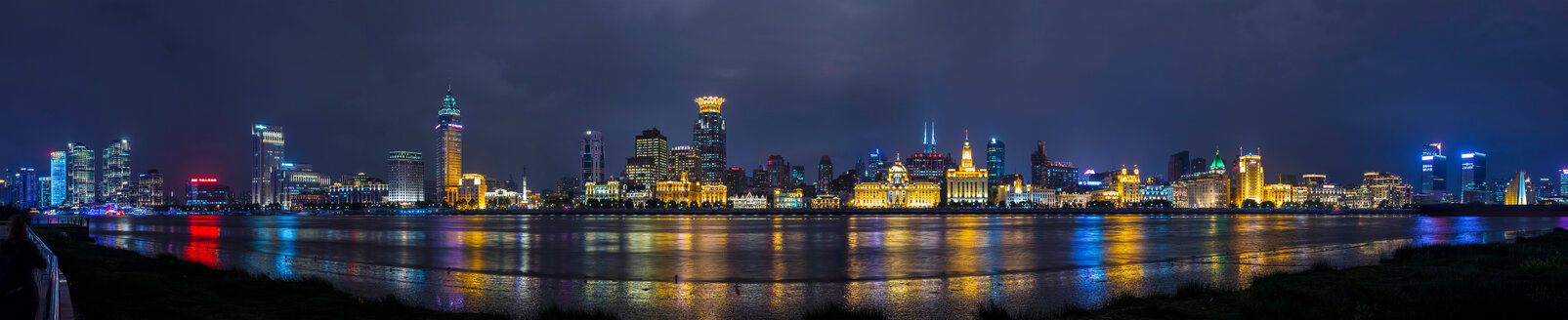 Bund skyline at night, panoramic view, Shanghai, China - CUF49858