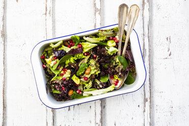 Detox salad bowl with avocado, pomegranate seeds, roasted soybeans, sunflower seeds and nuts - LVF07869