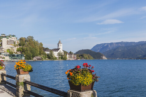 Österreich, Alpen, Salzburg, Salzkammergut, Salzburger Land, St. Wolfgang am Wolfgangsee, lizenzfreies Stockfoto