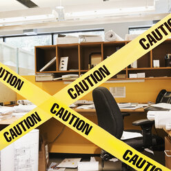 Caution Tape Blocking a Cubicle Entrance - MINF10786