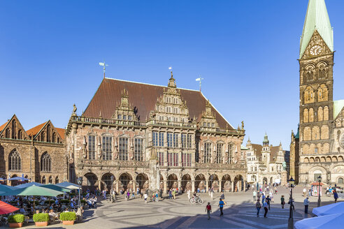 Deutschland, Freie Hansestadt Bremen, Marktplatz, Cafe, Bremer Roland, Rathaus - WDF05199