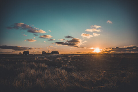 Deutschland, Sylt, Nationalpark Schleswig Holsteinisches Wattenmeer, Dünenlandschaft, Ellenbogen, List, Sonnenuntergang, lizenzfreies Stockfoto