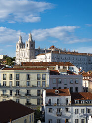 Portugal, Lisbon, Alfama, View from Miradouro de Santa Luzia over district with Sao Vicente de Fora Monastery - AMF06840