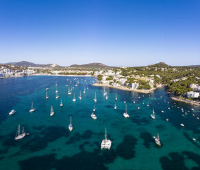 Mallorca, Santa Ponca, Aerial view of bay with sailing boats - AMF06846