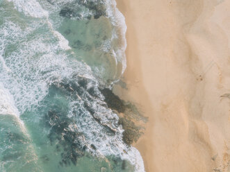 Aerial view from above ocean beach, West Coast, Lisbon, Portugal - FSIF03775