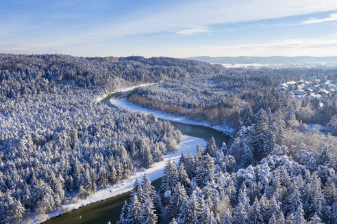 Deutschland, Bayern, Luftbild über Isar und Isarauen bei Geretsried im Winter - SIEF08471