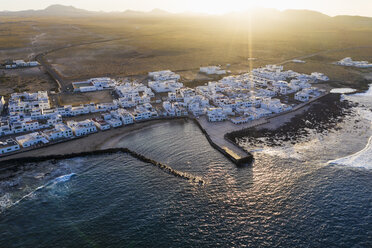 Spain, Canary Islands, Lanzarote, Caleta de Famara, sunset, aerial view - SIEF08496