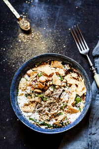 Chicken Fatteh, libanese chicken salad with chickpeas, jogurt, fried flat bread and za'atar - SBDF03923