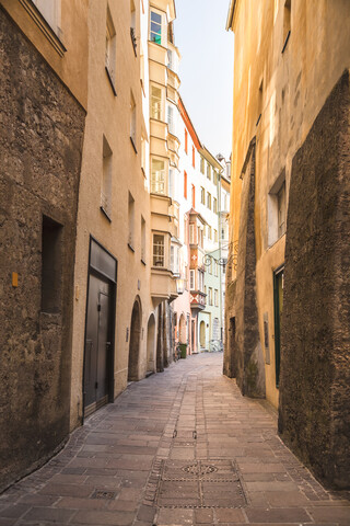 Austria, Tyrol, Innsbruck, narrow alley in the city stock photo