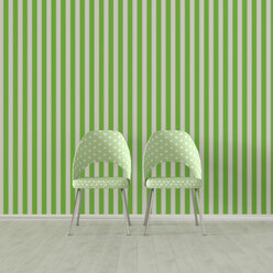 3D rendering, Two chairs in front of striped wallpaper - UWF01527