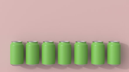 3D-Rendering, Grüne Getränkedosen auf rosa Hintergrund - UWF01539