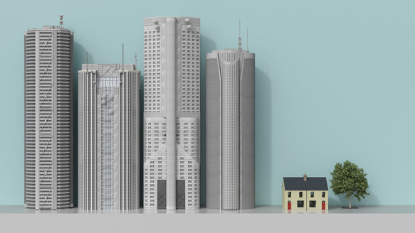 3D-Rendering, Wohnhaus mit Blick auf Wolkenkratzer - UWF01559