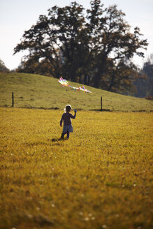 Kleines Mädchen auf einem Feld mit Drachen - GAF00122