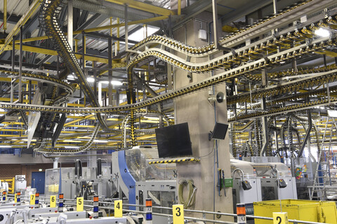 Maschinen für Transport- und Sortieranlagen in einer Druckerei, lizenzfreies Stockfoto