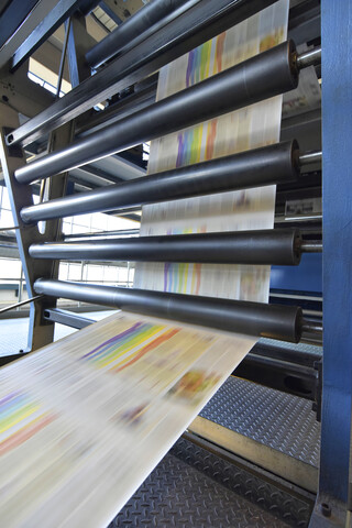 Druckmaschine in einer Druckerei, lizenzfreies Stockfoto