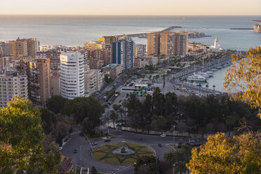 Spain, Malaga, view over the harbour and the centre pompidou by sunrise - TAMF01208