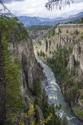USA, Wyoming, Yellowstone-Nationalpark, Yellowstone-Fluss fließt durch eine Sandsteinschlucht - RUNF01746