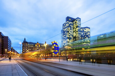 Germany, Frankfurt, Willy Brandt Platz, tramway, long exposure - PU01397