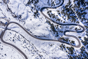 Austria, Tyrol, Kaunertal, glacier road in winter, aerial view - STSF01895