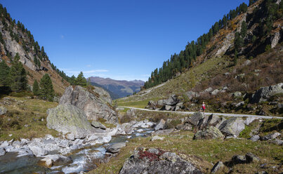 Austria, Salzburg State, High Tauern National Park, Zillertal Alps, woman hiking on trail - WWF05030