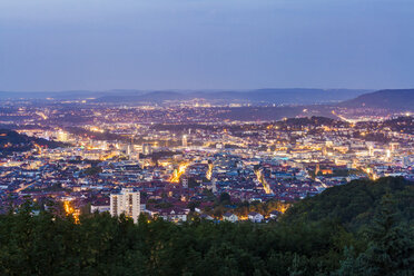 Germany, Baden-Wuerttemberg, Stuttgart, Cityscape with TV Tower in the evening, view from Birkenkopf - WDF05232