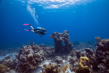 Female diver exploring reefs, Curacao - CUF50456
