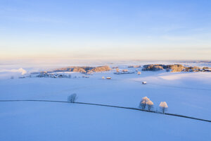 Germany, Bavaria, Attenkam, winter landscape at sunrise, aerial view - SIEF08561