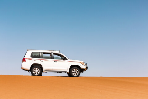 Sultanate Of Oman, Wahiba Sands, Dune bashing in an SUV stock photo