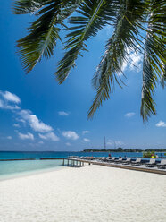 Maledives, Ross Atoll, beach loungers at the beach - AMF06900