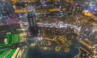 United Arab Emirates, Dubai, Burj Khalifa Lake and Souq Al Bahar at night - HSIF00498