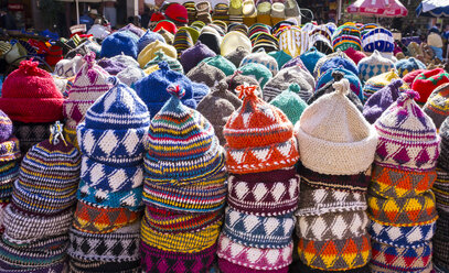 Morocco, Marrakesh, wool caps at souk - HSIF00521