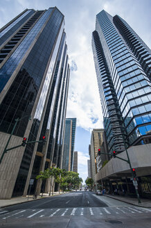 Hawaii, Oahu, Honolulu, high rise buildings in the Central business district - RUNF01893