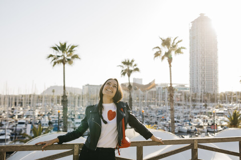 Spain, Barcelona, Portrait of young woman stock photo