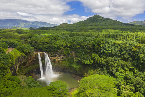 USA, Hawaii, Kauai, Wailua State Park, Wailua Falls, aerial view - FOF10732