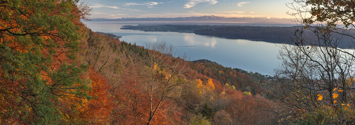 Germany, Baden-Wuerrttemberg, Lake Constance, Sipplingen, autumn forest, Alps and lake - SH02176